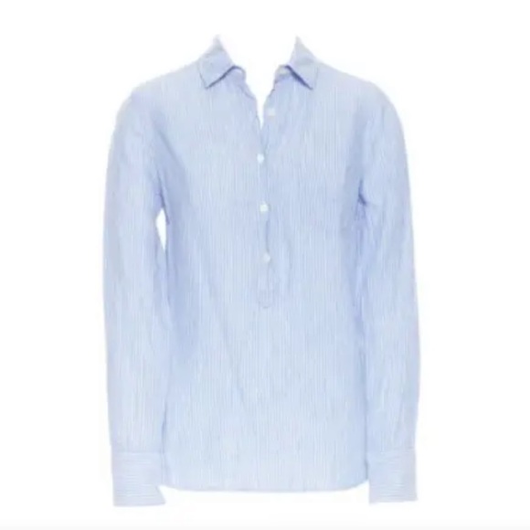 J. Crew Tops - J.CREW 100% linen blue white stripe long sleeve casual summer shirt size 4